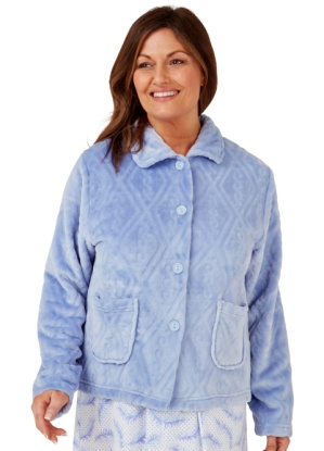 Marlon Diamond Jacquard Button Through Fleece Bed Jacket